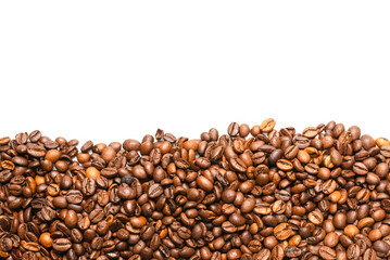 Coffee beans on a white background. Top view.