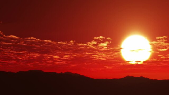 赤い太陽　夕陽　夕日　CG