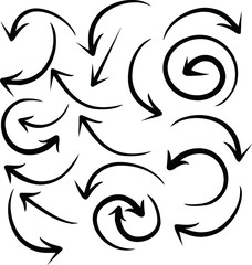 Hand drawn arrows and graphic elements in black. Vector illustration.