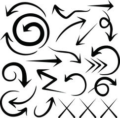 Hand drawn arrows and graphic elements in black. Vector illustration.