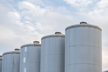 Fermentation tanks for making different types of beer in the Distillery.Giant stainless steel fermentation for industrial use.