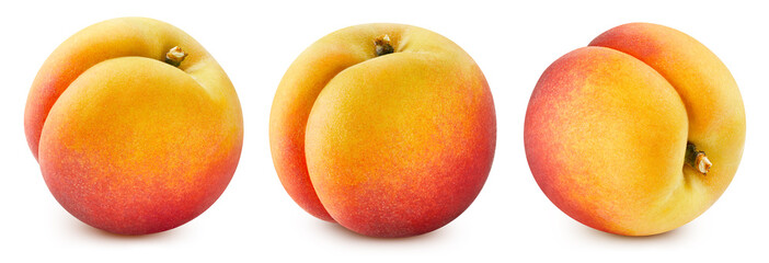 Peach collection. Peach isolated on white background. Peach macro. With clipping path