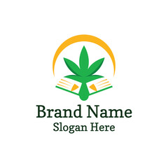 Cannabis leaf logo design combined with book and sun, Perfect to use for education or related industries.
