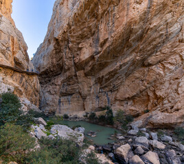 tourists enjoy hiking the Camino del Rey on a bautiful winter day