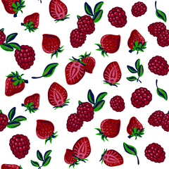 Fototapeta na wymiar Red berries pattern on the white background. Seamless pattern. Vector