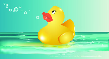 The rubber duck floats in the sea. Vector illustration

