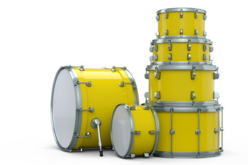 Fototapeta na wymiar Set of realistic drums or drumset on white background