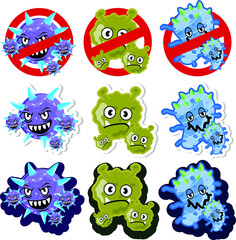 Obraz premium Virus cartoon character illustration. Virus sticker vector