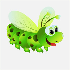 happy little green caterpillar on a white background