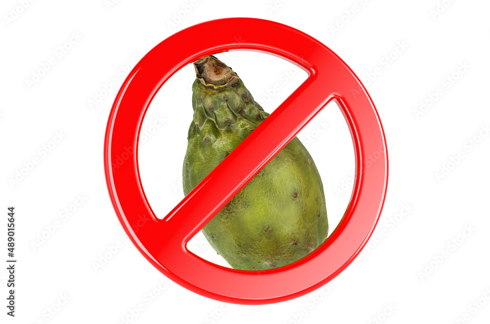 Poster cactus pear with forbidden sign, 3d rendering