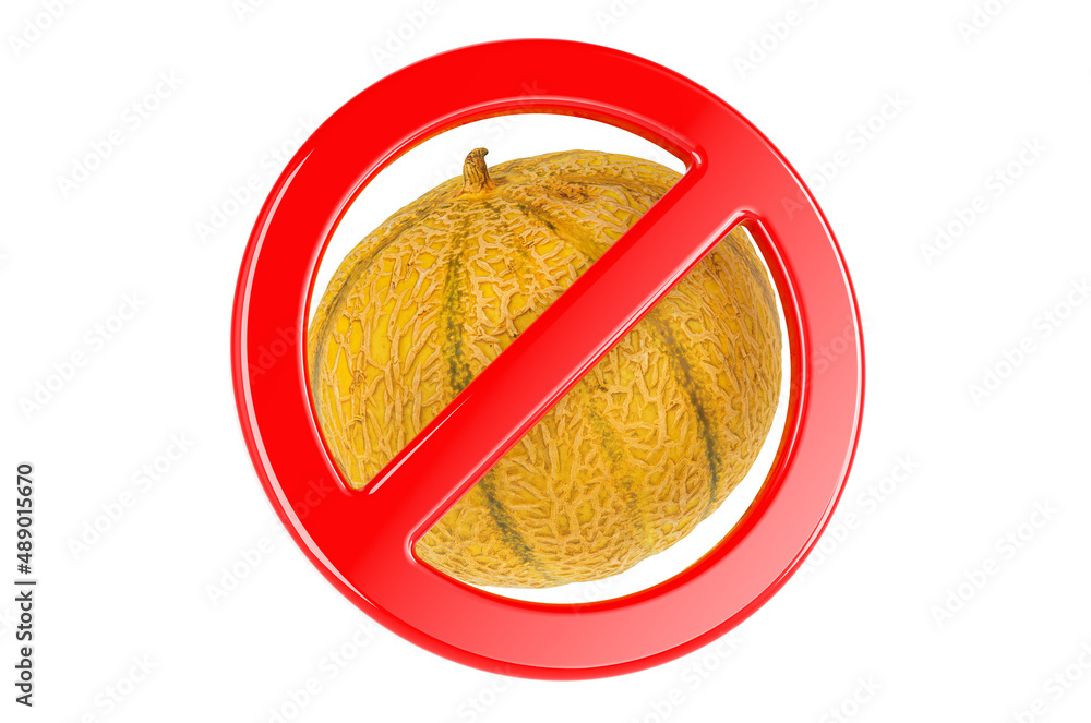 Poster christmas melon with forbidden sign, 3d rendering