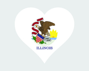 Illinois USA Heart Flag. IL US Love Shape State Flag. Illinois United States of America Banner Icon Sign Symbol Clipart. EPS Vector Illustration.
