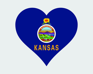 Kansas USA Heart Flag. KS US Love Shape State Flag. Kansan United States of America Banner Icon Sign Symbol Clipart. EPS Vector Illustration.