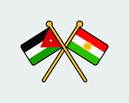 Jordan and Kurdistan Region Flag. Jordanian and Kurdish Country Nation National Banner. Peace Allie Friendly Bilateral Friendly Relation Icon Sign Symbol. EPS Vector Illustration.