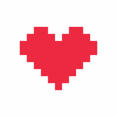 Red simple pixel heart flat icon - vector illustration 