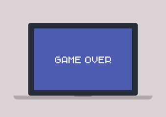 A laptop with a game over sign on a blue screen