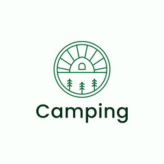 Camping monoline line logo vector icon illustration Premium Vector
