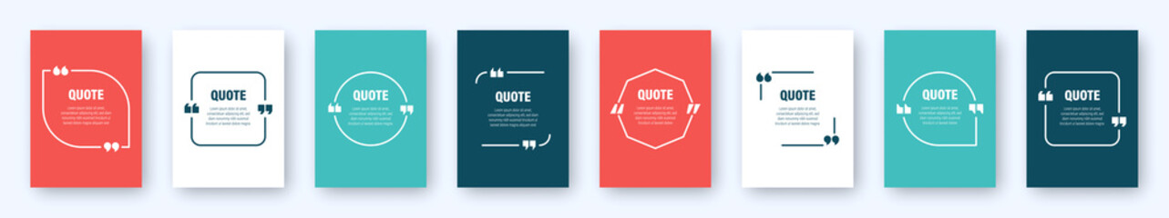 Fototapeta Set of colorful banners with quote frames. Speech bubbles with quotation marks. Blank text box and quotes. Blog post template. Vector illustration. obraz