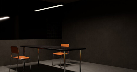 3d render, 3d illustration. Empty interview room or office with waiting chairs.