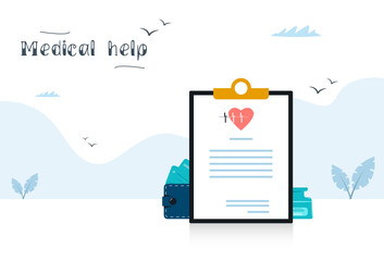 Health and medicine banner. Medical concept. First kit and medical help sign. Modern vector style trendy image