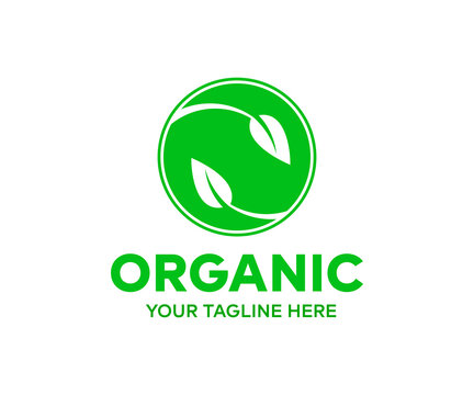 Natural, organic product, eco label logo design. Healthy life promotion vector design and illustration.
