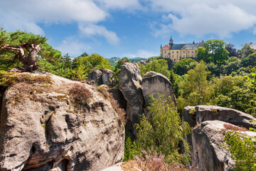 A sandstone rock town near the Rough Rock. Summer landscape of the Czech Paradise, Czech Republic
