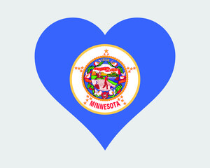 Minnesota USA Heart Flag. MN US Love Shape State Flag. Minnesotan United States of America Banner Icon Sign Symbol Clipart. EPS Vector Illustration.