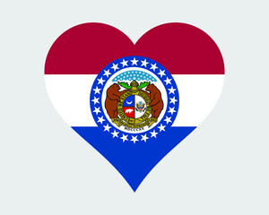 Missouri USA Heart Flag. MO US Love Shape State Flag. Show Me State United States of America Banner Icon Sign Symbol Clipart. EPS Vector Illustration.