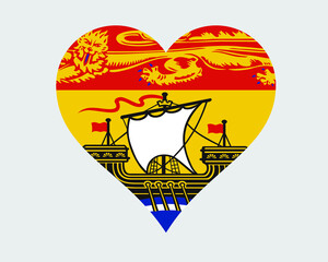 New Brunswick Canada Heart Flag. NB Canadian Love Shape Province Flag. New Brunswick Banner Icon Sign Symbol Clipart. EPS Vector Illustration.