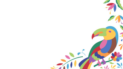 サンショクキムネオオハシのフレーム_オトミ刺繍のイメージイラスト_メキシコ_16:9