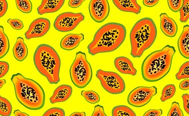 Papaya as a background yellow background. Seamless pattern