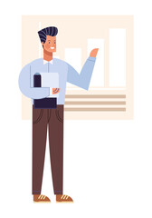 businessman teaching with statistics