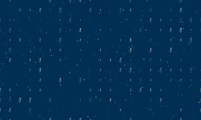 Seamless background pattern of evenly spaced white football soccer symbols of different sizes and opacity. Vector illustration on dark blue background with stars