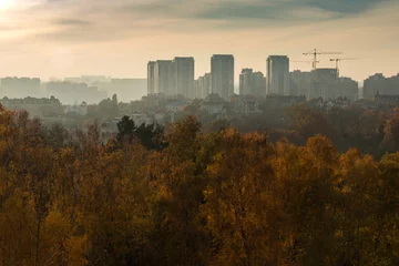 Zelfklevend Fotobehang Panoramisch uitzicht naar nieuwbouw, Kiev, Oekraïne © Sergey