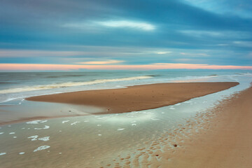 Beautiful beach of the Baltic Sea at sunset in Kuznica, Hel Peninsula. Poland