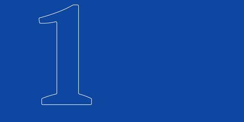 A large white outline number one symbol on the left. Designed as thin white lines. Vector illustration on blue background