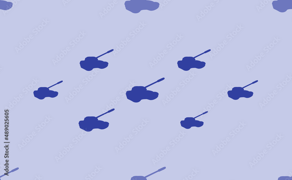 Poster seamless pattern of large isolated blue tank symbols. the pattern is divided by a line of elements o