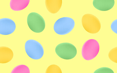 Easter eggs seamless pattern on yellow background.