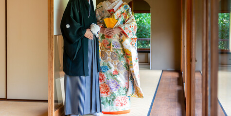 結婚式　新郎新婦　花嫁　和装　羽織袴　打掛