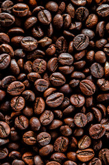 Roasted coffee beans background. Coffee bean background, roast grain