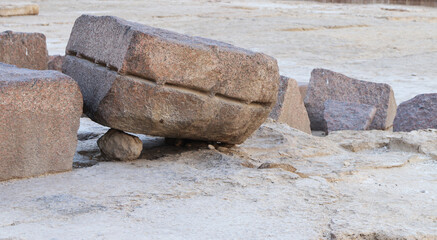Egypt. Giza. Granite blocks of the pyramid. Close-up.