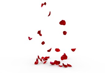 The petals of a bright red rose fall to the floor. A template for a greeting card