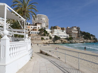 Beach and apartment houses at Cala Mayor, Mallorca, Balearic Islands, Spain