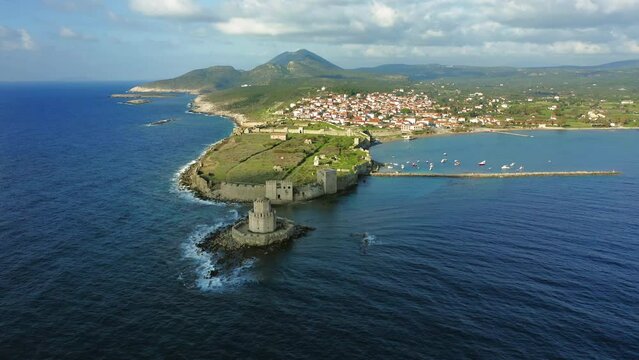 Aerial view of Methoni village and castle