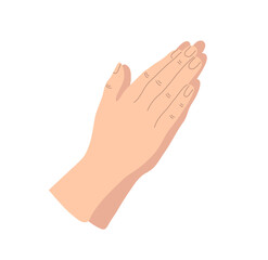 Praying hands drawn in simple line icon illustration with colored skin on flat style. The concept of prayer