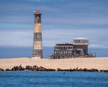 green-white lighthouse in walvis bay, swakopmund, namibia