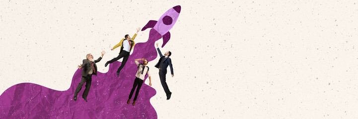 Creative design. Group of employees, analytics working on launching of new business project