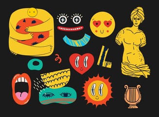 Various Antique statues Mythical, ancient greek style. for Trendy Greek poster design. Modern Hand drawn Vector illustration vector illustrations