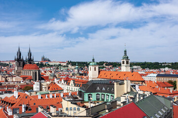 Naklejka na ściany i meble Panoramic aerial view of Prague in a beautiful summer day, Czech Republic
