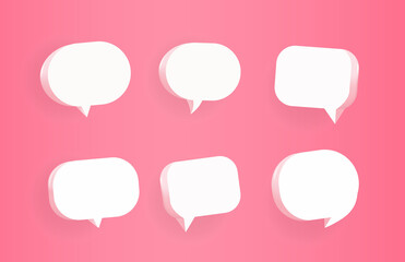 3D pink speech bubble. Collection of chat icons, poster set and banner sticker concept. Vector illustration.